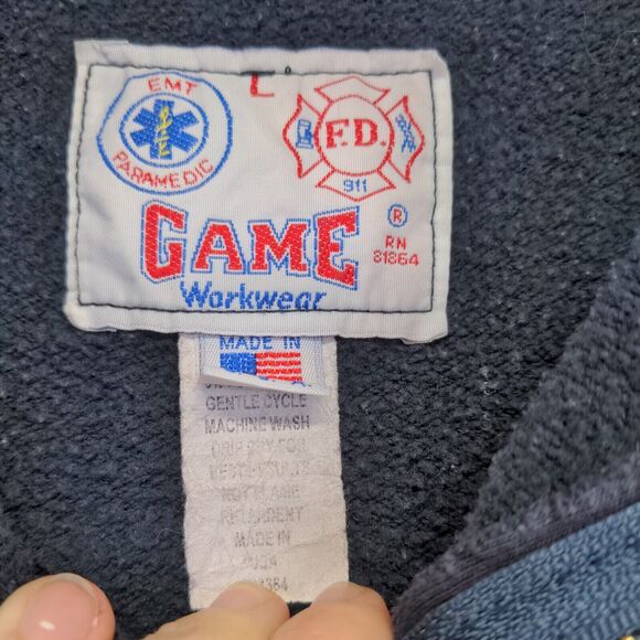 Game Workwear EMT Paramedic 1/4 Zip Sweatshirt Men's Large Blue Priority One VTG - Picture 12 of 16